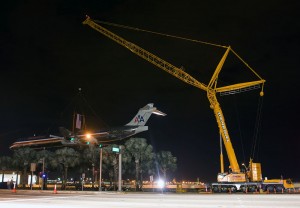 Our LTM 1400 lifted an MD 80 airliner that was donated to the Baker Aviation School in Miami, FL. The lift was preformed with 51 ft of main boom at 75 degrees and 138 ft of luffing jib.  This photo was taken by Joe Pries